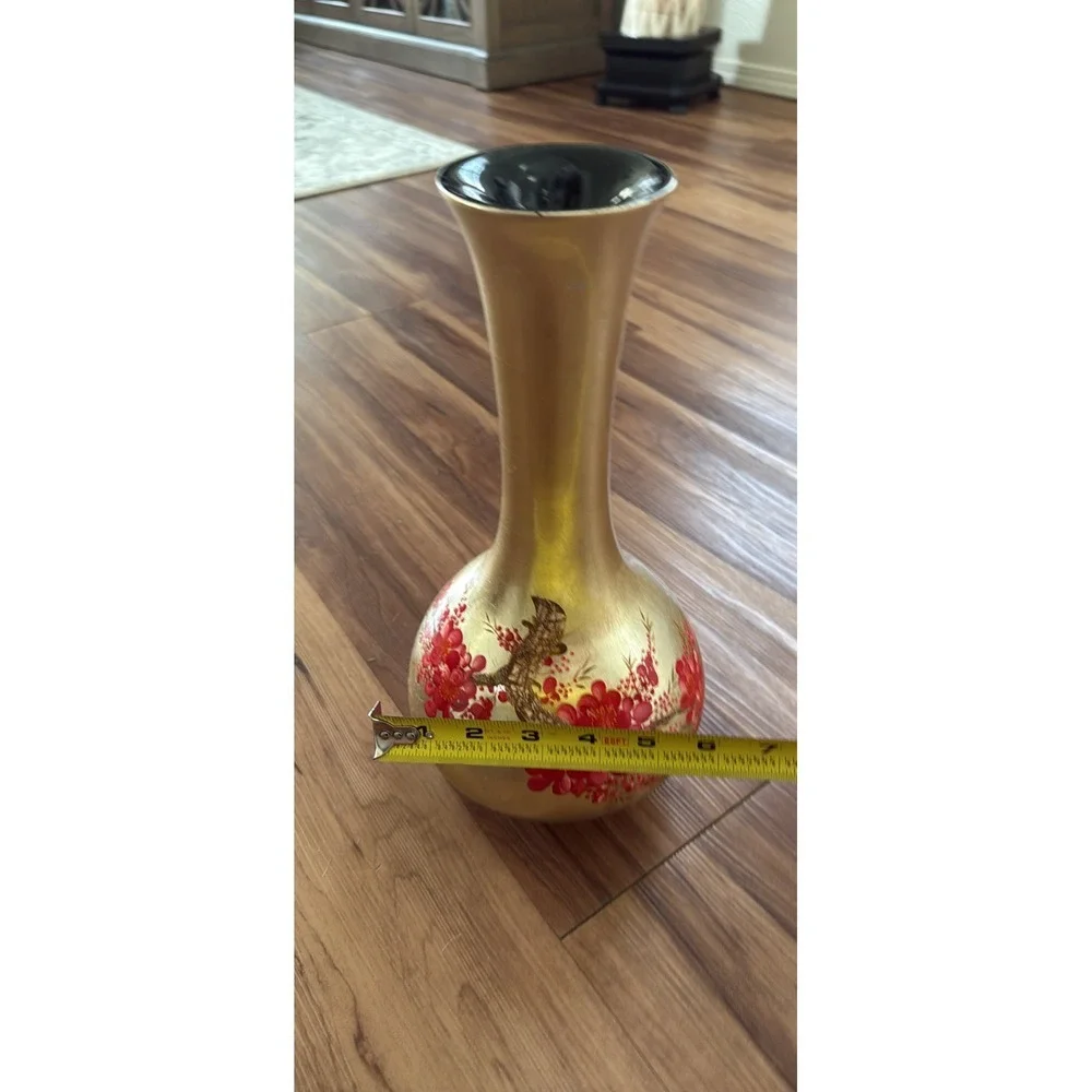 Gold Vase with‎ Red Floral Design Home Decor Accent Table Centerpiece